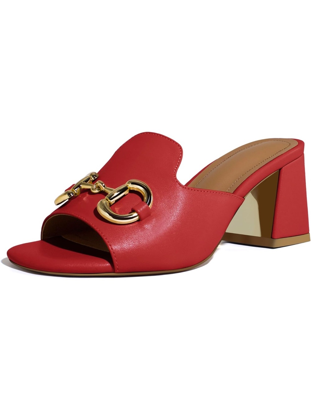 Square Open Toe Buckle Sandals Slip On High Chunky Block Heel Mules Backless
